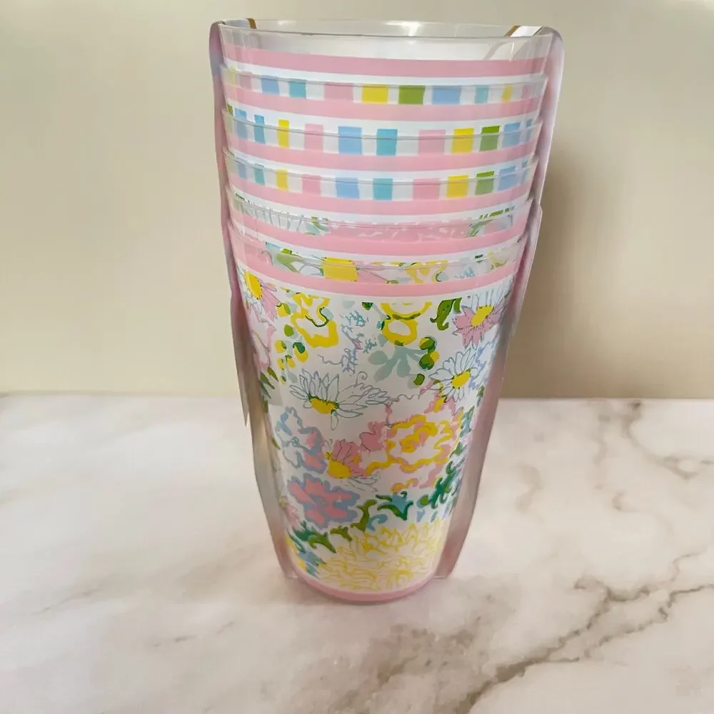 NWT Lilly Pulitzer Lilly Garden 14oz Drinking Glasses Pool Cups Plastic Set 6